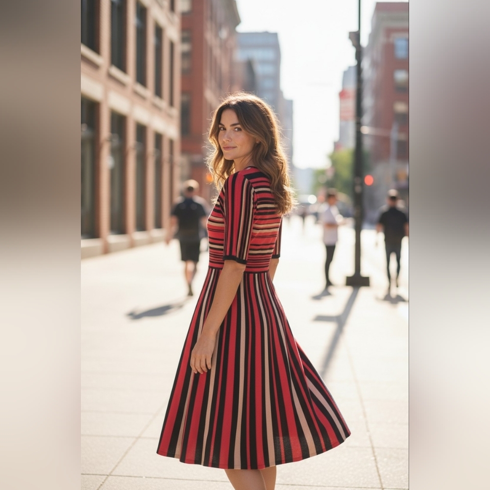 Ann Taylor Striped Flare Sweater Dress